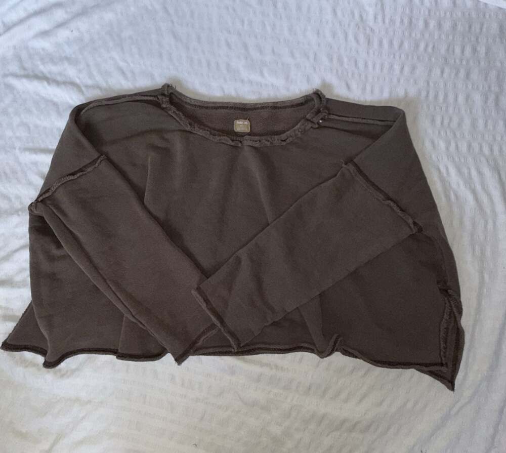 Free People Brown Raw-Edge Cropped Sweatshirt